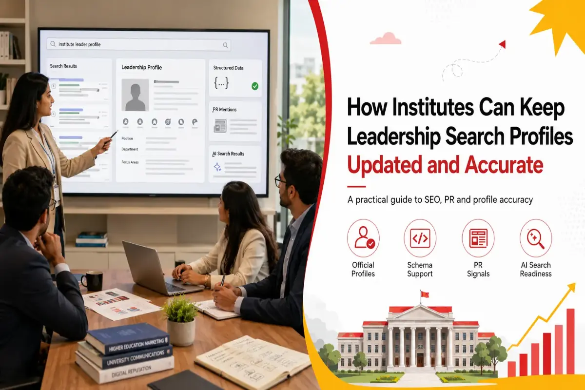 Institute team reviewing leadership search profile accuracy with SEO PR schema and AI search signals.